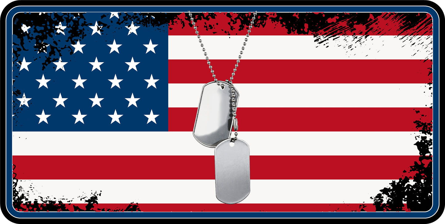 USA Flag with Dog Tags Sublimation License Plate .045" (1.12mm) Aluminum