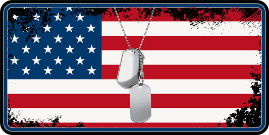 USA Flag with Dog Tags Sublimation License Plate .045" (1.12mm) Aluminum