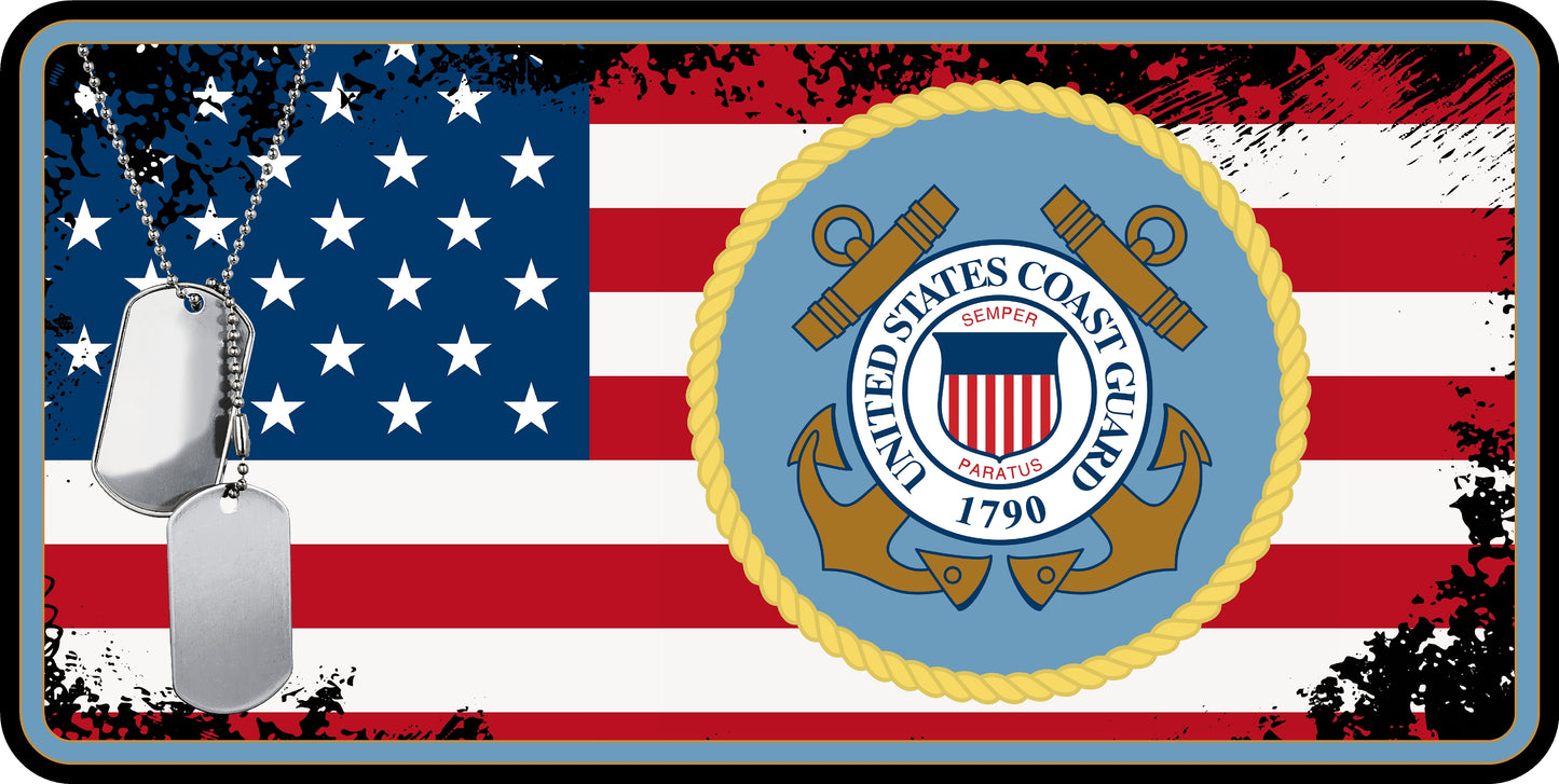USA Flag Coast Guard Sublimation License Plate .045" (1.12mm) Aluminum