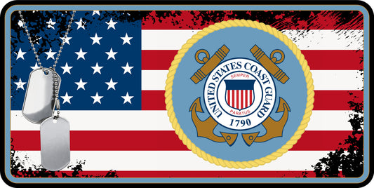 USA Flag Coast Guard Sublimation License Plate .045" (1.12mm) Aluminum