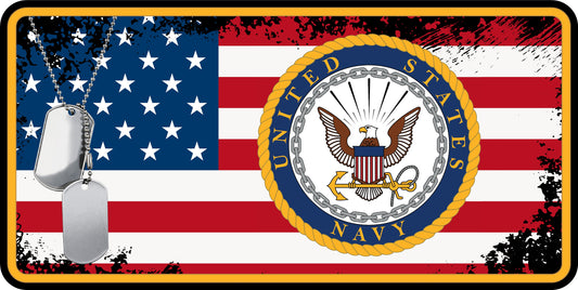 USA Flag Navy Sublimation License Plate .045" (1.12mm) Aluminum
